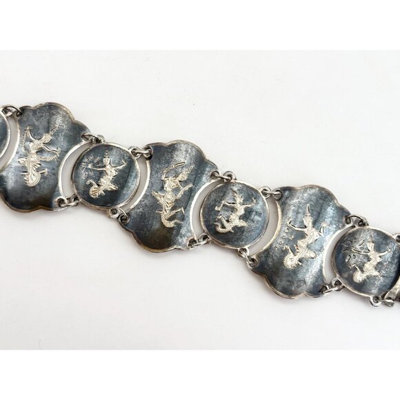 Rare Siam Sterling Silver Chainlink Paneled 30's 925 Vintage Chunky Bracelet - Picture 5 of 15